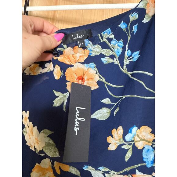 NWT Lulus Elegant Admiration Navy Blue Floral One-Shoulder Maxi Dress Cruise S - Picture 6 of 7